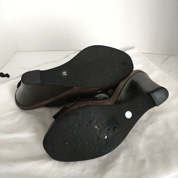 Derek Lam Genuine Leather Wedge Slingback Sandals - Black Size 37 - Picture 5 of 8